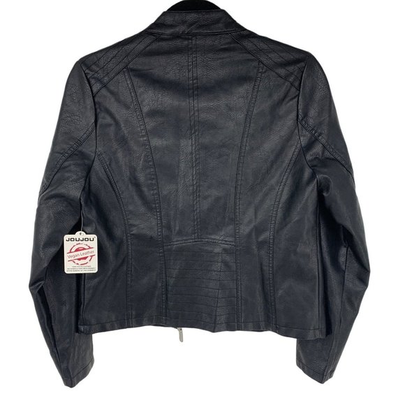 JOU JOU Black Zip Up Faux Leather Moto Jacket Size M - Picture 6 of 11